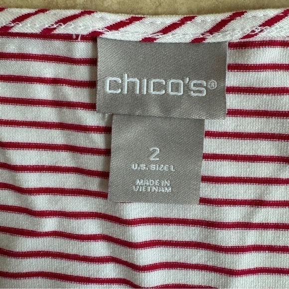 Chicos Red Asymmetrical Stripe 3/4 Sleeve Pockets Tunic Womens Size 12 Top - Picture 13 of 15
